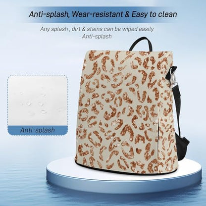 Waterproof Backpack Leopard Print Beige Casual Bags for Women Anti-theft Daypacks Fashion Versatile Bag - color: Leopard Print Beige, size: No Custom
