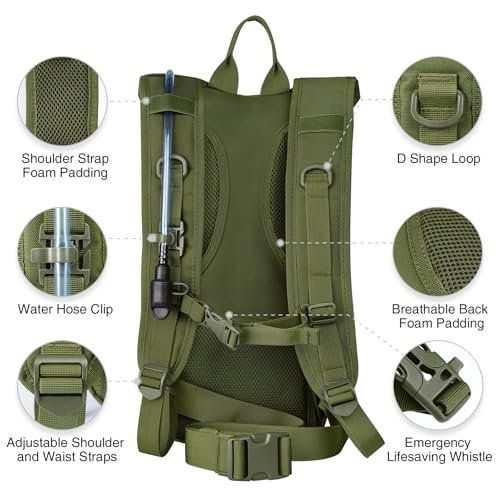 NOOLA Hydration Backpack with 3L TPU Water Bladder, Tactical Molle Water Backpack for Men Women, Hydration Pack for Hiking, Biking, Running and Climbing - color: Army Green