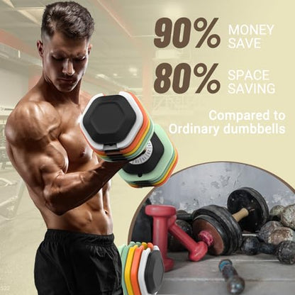 25/55 lbs Pair Adjustable Dumbbell Set, Adjust Dumbbell Weight for Exercises Pair Dumbbells for Men and Women in Home - color: 55lbs-Colorful-Pair