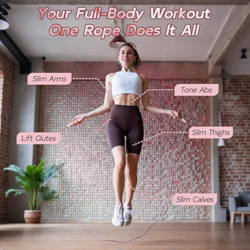 Jump Rope with silicone handle,Tangle-Free Jump Rope with Dual Bearing System,Ultra-Smooth for Fitness & Training - color: pink