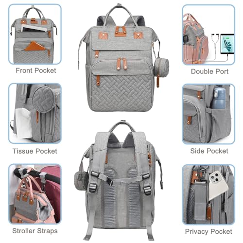 SHITIESHOU Diaper Bag Backpack Baby Bag for Mom Dad with Changing Pad, 19 Pockets, Large Waterproof Travel Baby Girl Boy Toddle Diaper Bag with Insulated Pocket, Baby Shower Gifts, Grey - color: Upgrade Grey