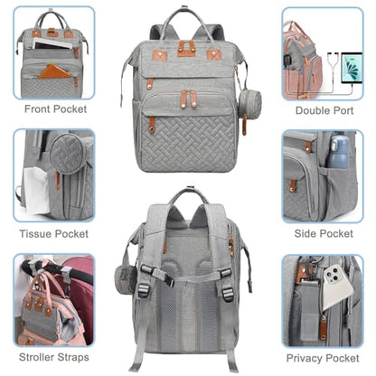SHITIESHOU Diaper Bag Backpack Baby Bag for Mom Dad with Changing Pad, 19 Pockets, Large Waterproof Travel Baby Girl Boy Toddle Diaper Bag with Insulated Pocket, Baby Shower Gifts, Grey - color: Upgrade Grey