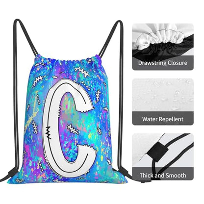 Drawstring Backpack Bag Sport Gym Sackpack Initial Blue Draw String Cinch Bags Bulk String Backpack Storage Bag for Women Men Letters C - color: Letters C