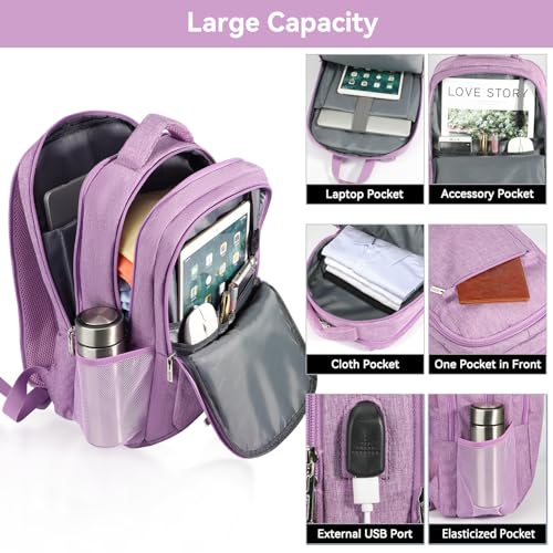 Voova Travel Laptop Backpack, Business Work Laptop Backpack for Women & Men with USB Charging Port, Waterproof Slim Durable College Computer Bag Fits 15.6 Inch Laptops and Notebook, Purple - color: Purple