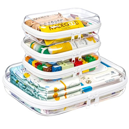 4 Pack Diaper Bag Organizer Pouches, Clear Hard Shell Zipper Cases for Baby Essentials, Toiletry Bag for Travel, Makeup Bag, Toy Storage Bins, Waterproof Storage Box for Pacifier Snacks Wipes Clothes - size: 1M+3S