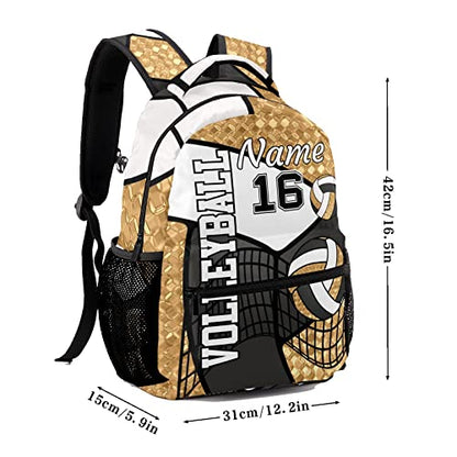 Personalized Sport Volleyball Gold Print Waterproof Backpack with Name Text for Women Men Gift - color: Backpack 14