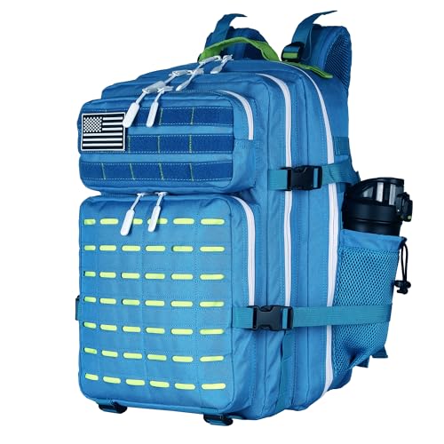 Military Tactical Backpack 45L/25L 3 Day Assault Pack Molle Daypack Hiking Backpack for Men and Women (Blue-Yellow, 45L) - color: Blue-yellow, size: 45L