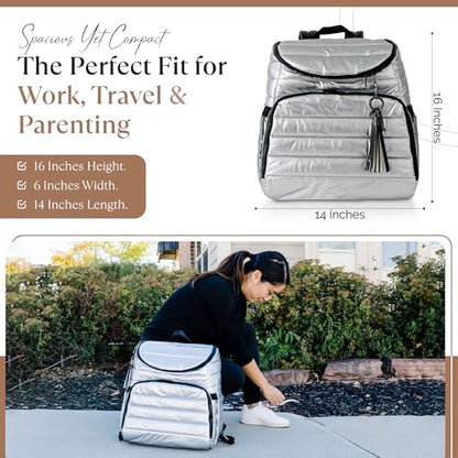 Citi Collective Gallery Diaper Bag Backpack - Casual Day-to-Day Backpack Fits 15" Laptop - Travel Bag with Multiple Compartments, Pockets, Portable Changing Pad, and Shoulder Strap-Silver - color: Silver