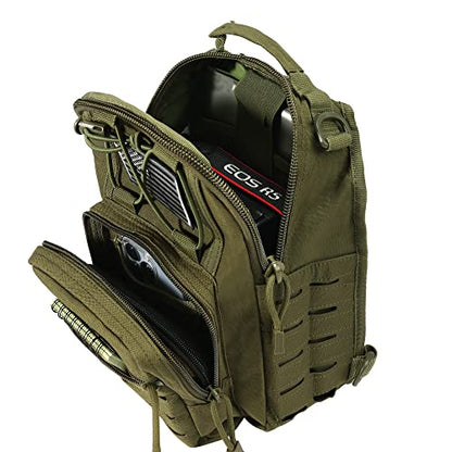 BOMTURN Tactical Backpack-1000D Waterproof Military Backpack/Laser-Cut/CCW Bags Sling Bag Tactical Satchel Shoulder Bag Men - color: Green