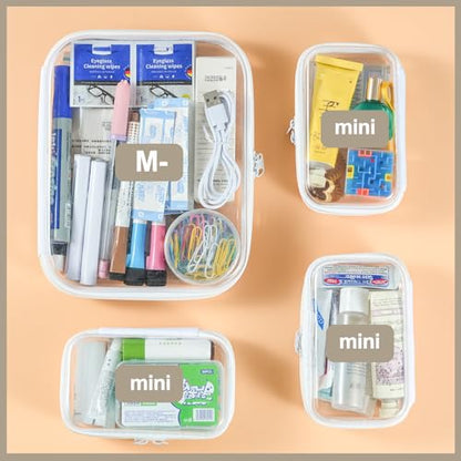 5 Pcs Clear Hard Shell Zipper Case for Diaper Bag and Tote Organization – Hard Clear Zipper Cases Travel Set for Keys, Wipes, Toiletries, Cables (3M+2XS) (M+3XS) - size: M+3XS