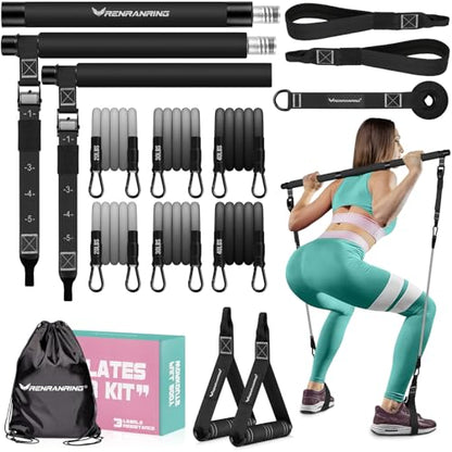 Pilates Bar Kit with Resistance Bands, Multifunctional Pilates Bar for Women & Men with Heavy-Duty Metal Adjustment Buckle, Pilates Home Equipment for Full BodyWorkouts - color: Black