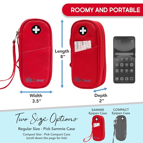 PracMedic Bags Epi Pens Carrying Case- Insulated Epipen Carry Case (Red) | Holds 2 Epi Pens, Auvi-Q or Neffy, Inhaler & Antihistamine. Medical Case for Allergy, Asthma & Diabetes Medicines. - color: Red