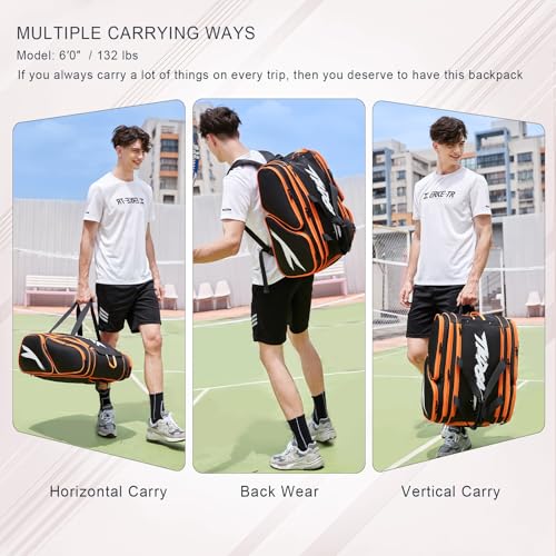 TILDOSAC Pickleball Bag - Large Paddle Bag for 4 Paddles & Accessories - Fence Hook, Extra Pockets, Shoe Compartment - color: Black
