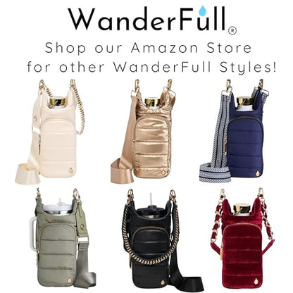 WanderFull® Original HydroBag®, Fits Up to 32 oz Water Bottle Holder with Strap, Gift for Women, Hands-Free Crossbody, Water Bottle Carrier Bag with Phone Pocket - color: Ivory Lacquer Après Ski Embroidery