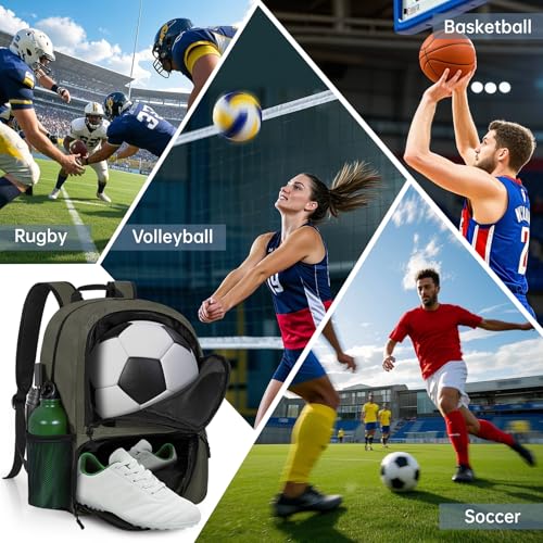 GMAK Soccer Backpack for Youth, Soccer Bag with Ball/Shoe Compartment for Football/Basketball/VB, Lightweight Training Pack - color: Grey