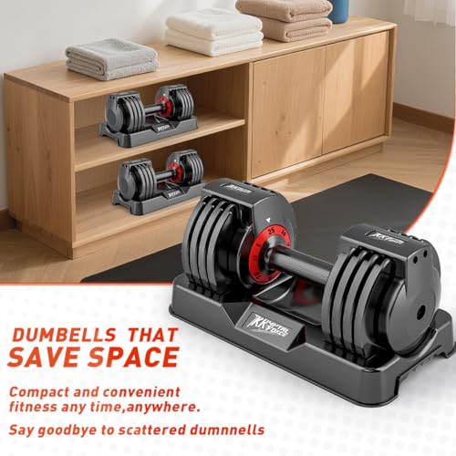 Adjustable Dumbbell Set of 2, 110lbs/50lbs Free Weights Dumbbell Set, 5-in-1/10-in-1 Quick-Lock Hand Weights, 25lbs/55lbs Pair with Anti-Slip Texture Handle, Weight Set For Home Gym Suit both Men and Women - color: Red 25LB Set of 2（Round）5 in 1