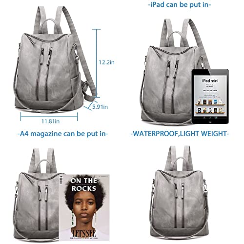Backpack Purse for Women, Women Backpack Purse Small Leather Waterproof Anti-theft Shoulder Bags Handbags Ladies - color: Double Zipper Grey