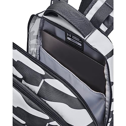 Under Armour Unisex Hustle 5.0 Backpack - color: (019) Pitch Gray / / Metallic Champagne Gold