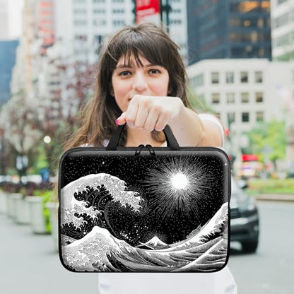 Laptop Sleeve with Handle 17 Inch, Waterproof Laptop Case Bag, Black Wave Pattern Design Computer Sleeve Compatible with MacBook Air, Pro, HP, Dell, Lenovo, ASUS - color: Black Wave, size: 17inch(16-17.3")
