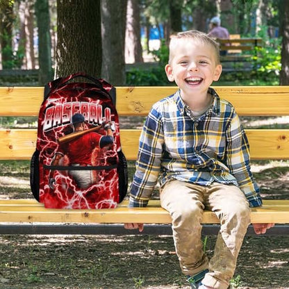 UNIKITTY Baseball Backpack for Boys Kids School Bag - 17 Inch Durable Sports Bookbag for Youth Little Boys Elementary Middle School Students - color: Red