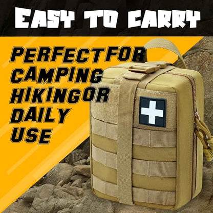1000D Molle Ifak Pouch Rip Away, Tactical Tear Away Medical Pouch Empty, Military First Aid Pouch Bag Only for Camping Hiking Travel - color: Tan