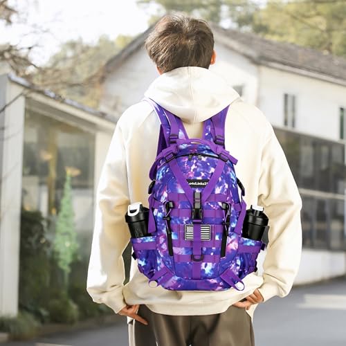 Lovelinks21 25L Tactical Backpack Hiking Daypacks Outdoor Military Molle Bag EDC Rucksack Motorcycle Backpack for Camping - color: Purple Tie Dye