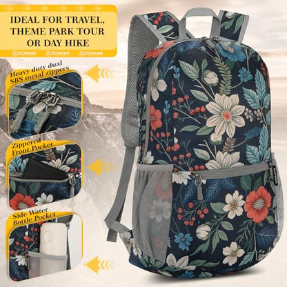 ZOMAKE Ultra Lightweight Hiking Backpack 20L, Packable Small Backpacks Water Resistant Daypack for Women Men(Royal Blue, Floral Print) - color: Royal Blue, Floral Print