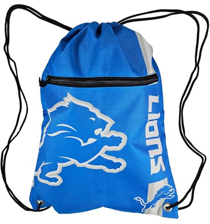 FOCO Detroit Lions NFL Drawstring Backpack with Zippered Pocket — Officially Licensed, Cordura Nylon - color: Detroit Lions