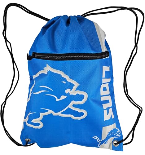FOCO Detroit Lions NFL Drawstring Backpack with Zippered Pocket — Officially Licensed, Cordura Nylon - color: Detroit Lions