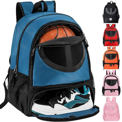 Basketball Bag Backpack for Men Women with Ball & Shoes Compartment 30L Capacity Lightweight Breathable Boys Girls Soccer Ball Bag Backpack Fit Volleyball Football Sports Travel School Gym - color: TK8Blue