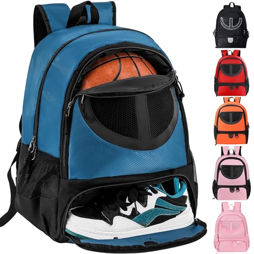 Basketball Bag Backpack for Men Women with Ball & Shoes Compartment 30L Capacity Lightweight Breathable Boys Girls Soccer Ball Bag Backpack Fit Volleyball Football Sports Travel School Gym - color: TK8Blue