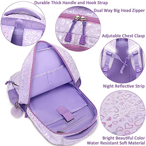 Meisohua School Backpack for Girls Large Fluffy Bookbag for Kids Teens School Bags for Girl Primary Middle School Casual Daypack - color: Furry Heart Purple