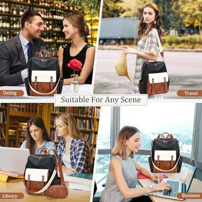 AGLOD Backpack Purse for Women PU Leather Back Packs Designer Ladies Shoulder Bag Fashion Faux Work Travel Handbags - color: Beige--black-brown