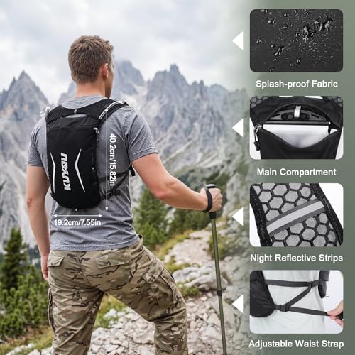 KUYOU Running Vest for Women & Men, Lightweight Hydration Backpack with 2L Water Bladder, Water Backpack for Trail Running, Hiking, Cycling & Marathon - color: Black