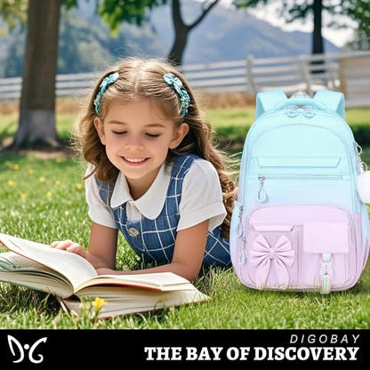 DIGOBAY Backpack for Girls, 3PCS Girls Backpack for School with Lunch Bag Pencil Case, Cute Kids Teens Bookbag for Kindergarten Elementary Preschool Middle School - color: Gradient Blue-purple