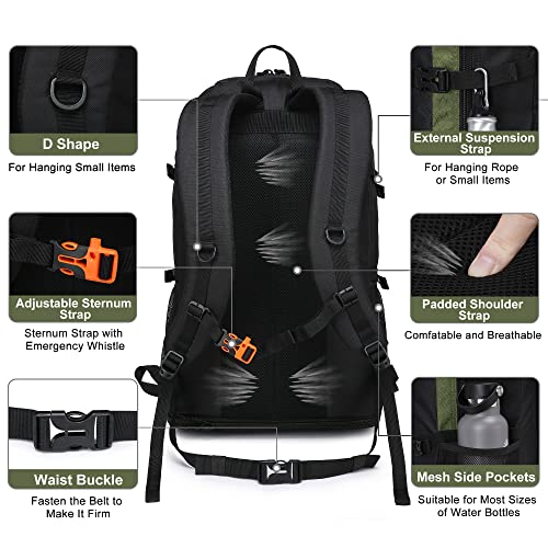 40L/50L Expandable Hiking Backpack for Men and Women, Travel Camping Backpack Flight Approved - color: 40l+10l Green