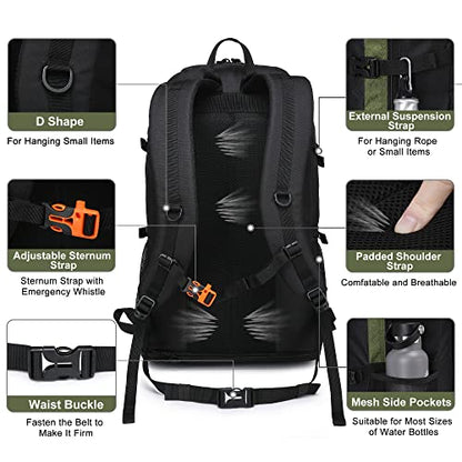 40L/50L Expandable Hiking Backpack for Men and Women, Travel Camping Backpack Flight Approved - color: 40l+10l Green