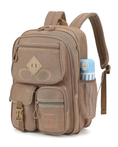 Mesh Backpack for Women Girls, Heavy Duty See Through College School Backpacks with Padded Shoulder Straps Large Capacity Bookbag for Beach Hiking Travel Swimming Outdoor Sports - Khaki - color: Khaki