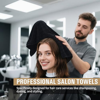 Salon Towels, 24 Pack Black Hand Towels for Bathroom, 16 x 27 Inches Bulk Quick Dry Absorbent Microfiber Hair Towel, Bathroom Towels for Gym Spa Barber Pedicure Makeup & Beauty