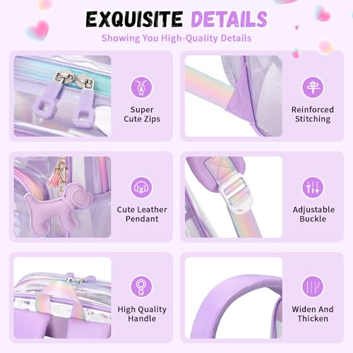 MOONBABY Clear Backpack for School Girls, Heavy Duty TPU Transparent Backpack Stadium Events Approved, Clear Bookbag - color: Purple Mermaid