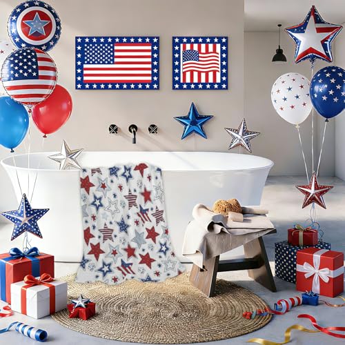 4th of July Stars Beach Towel, Memorial Day Quick Dry Sand Free Absorbent Bath Towel, Independence Day Microfiber Lightweight Towel Pool Travel Camping Gym Swim 30x60 Inch/ 77X153cm - color: Red Blue Stars