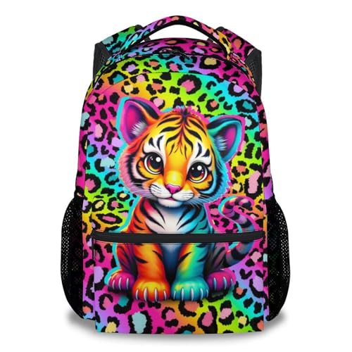 School Backpack for Kids - 17 Inch Tiger Backpack with Adjustable Straps - Cartoon Leopard Print Large Capacity Bookbag for Elementary - color: Color2-1