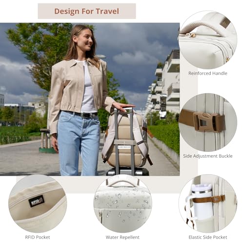 Swissdigital Design Travel Laptop Backpack for Women, 36L Carry On Backpack with USB Charging Port, RFID Protection & Wet-Dry Separation, TSA Friendly Fits 16 Inch Laptop, Beige Brown | SD1749-07 - color: Beige Brown