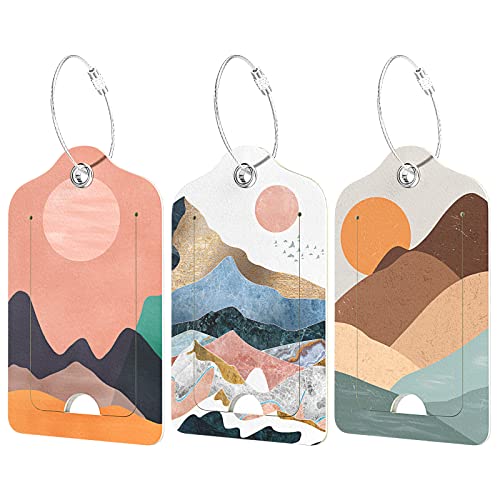 Rimilak 3 Pcs PU Leather Luggage Tags for Suitcase, Travel Cruise Luggage Tag with Privacy Flap, Name ID Label and Metal Loop for Women Men Baggage Handbag School Bag Backpack, Setting Sun - color: Setting Sun