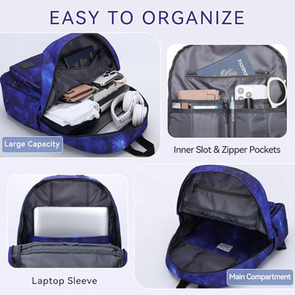 VASCHY School Backpacks for Boys, Lightweight Bookbag Schoolbag for Elementary School Casual Basic Simple Daypack for Middle School Galaxy - color: Blue Galaxy