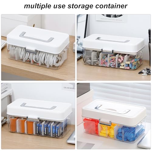 Large Cable Organizer Box with Lid, Plastic Cord Storage Case with Handle and Wire Ties for Home Office, Phone Charger, Art Crafts, Stationery - size: 1 Pack