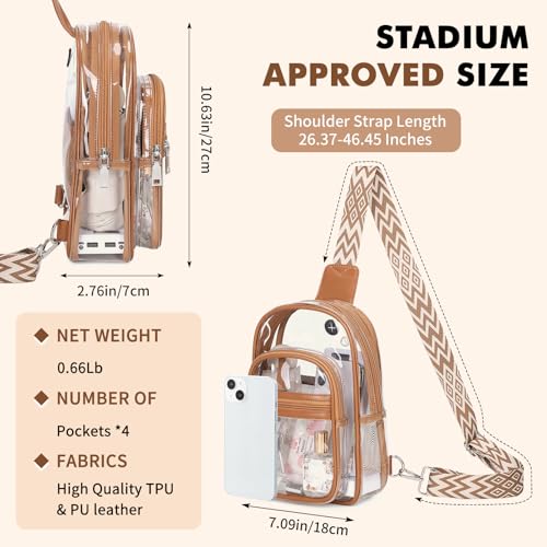 MOONBABY Clear Bag for Stadium Events, Clear Backpack Purse for Women Waterproof TPU Crossbody Fanny Pack | for Stadium Events - color: Leather Brown