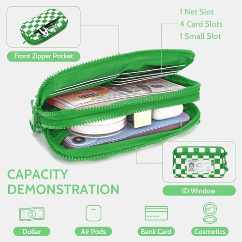 FODOKO Wristlet wallets for women Nylon Quilted Wallet with 4 Zippers,Travel Credit Card,Holder Cell Phone Organizer - color: Greener
