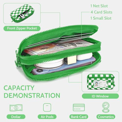 FODOKO Wristlet wallets for women Nylon Quilted Wallet with 4 Zippers,Travel Credit Card,Holder Cell Phone Organizer - color: Greener