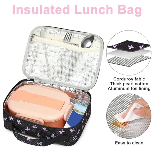 LEDAOU Lunch Box Kids Insulated Lunch Bag Girls Boys Toddler Reusable Lunchbox for School Picnic Hiking (Purple Bow) - color: Purple Bow